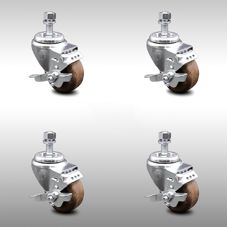 Service Caster 3.5 Inch SS High Temp Glass Filled Nylon 12mm Threaded Stem Caster Set Brake SCC-SSTS20S3514-GFNSHT-TLB-M1215-4